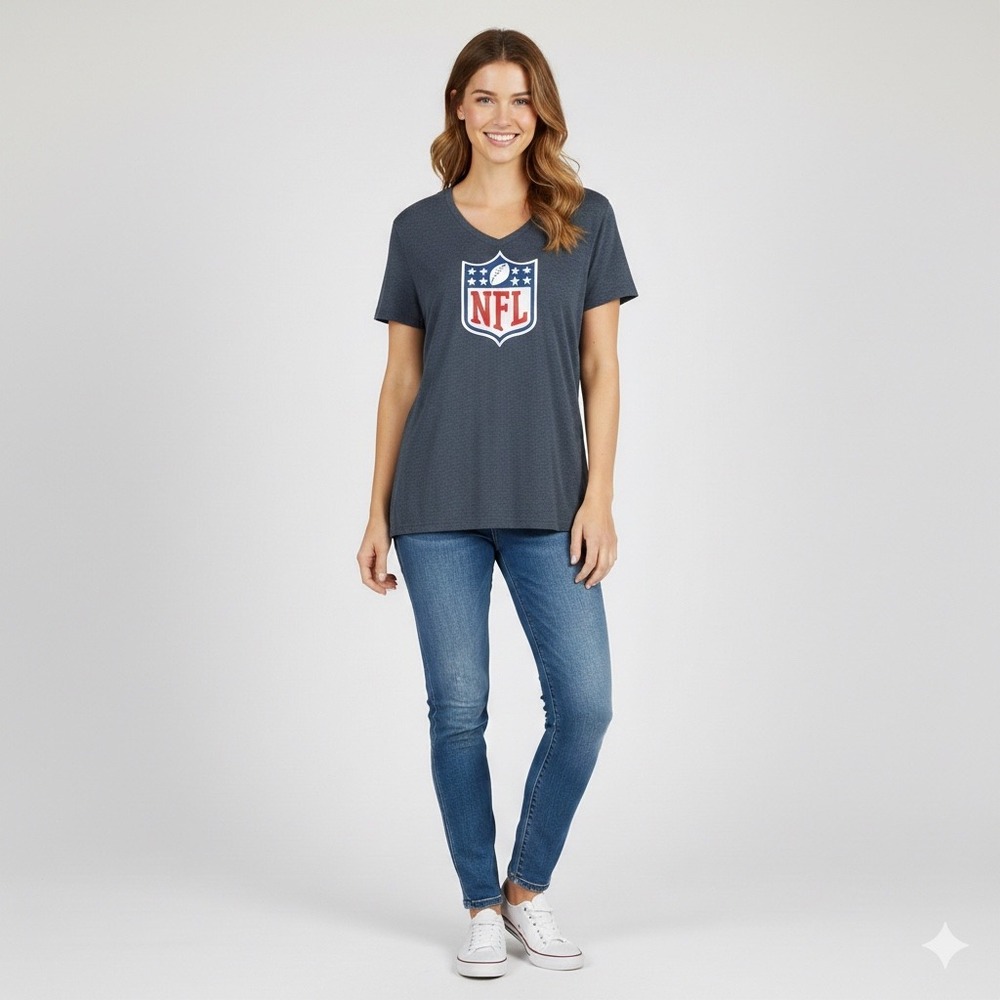47 Forward Brand NFL Logo VNeck T Shirt Women X-Large Dark Gray Athletic Fan Tee